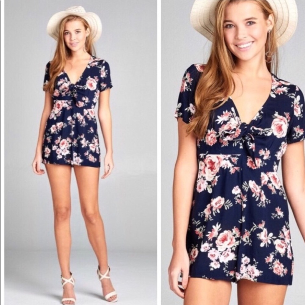 Navy Floral Romper. NWT.